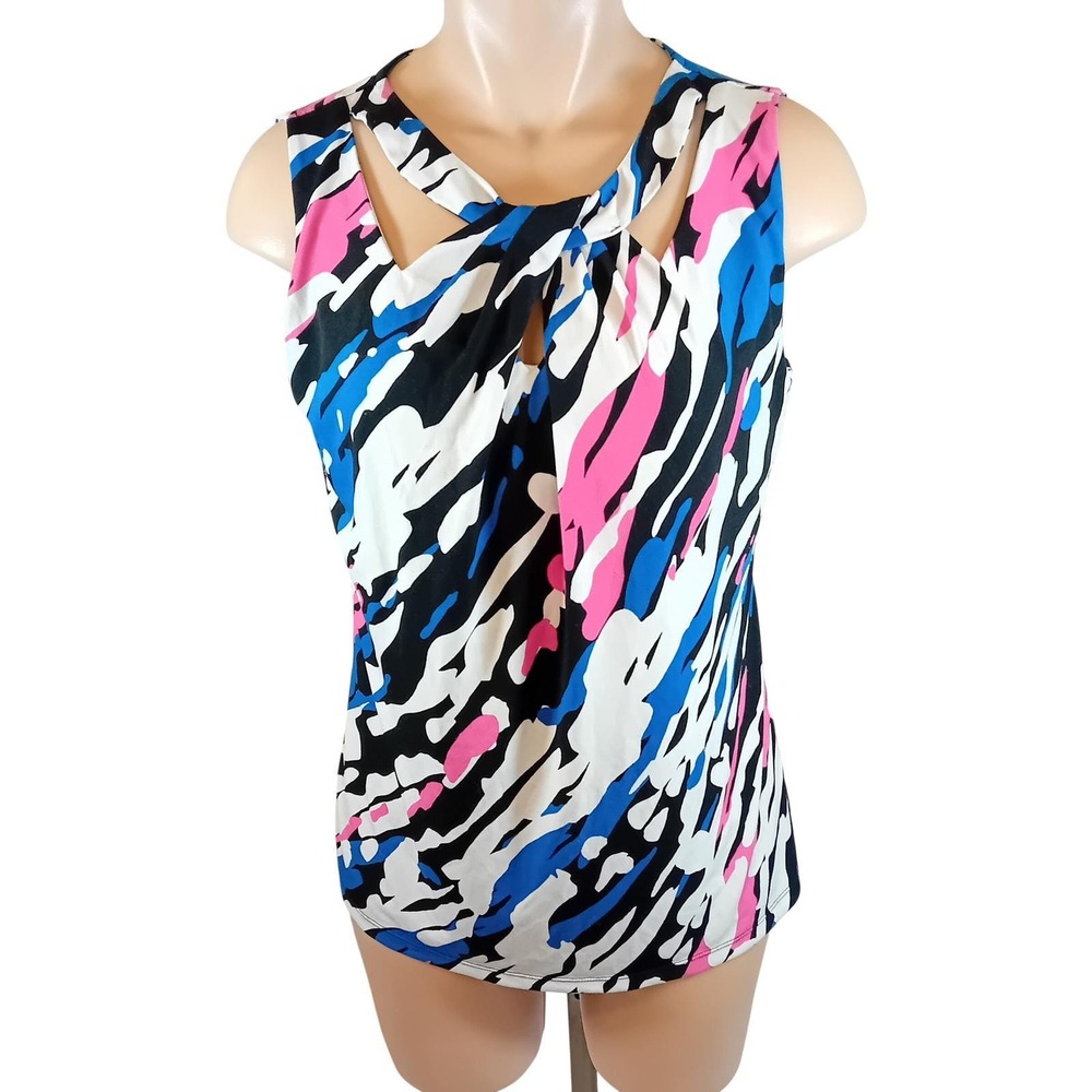 Y2K Nine West Abstract Art Keyhole Cutout Sleeveless Blouse Indie Office S READ